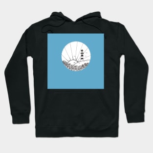 Whimsical Lighthouse Daylight Ink Illustration with a blue background Hoodie